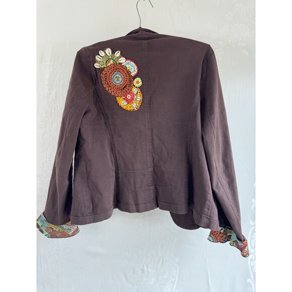 Julie G Boho Beaded Seashell Brown Front Tie Hippy Jacket Large Vintage - Picture 6 of 9